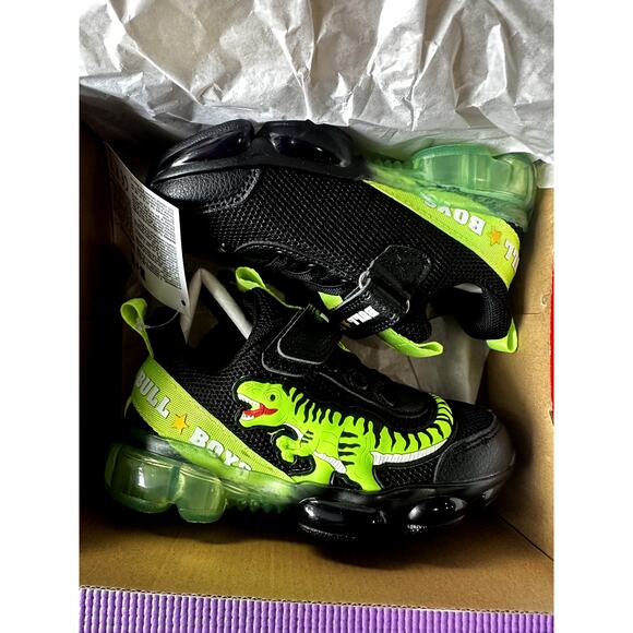 Bull Boys T-Rex Boy Sneakers Dinosaurs Size 9 US Black Green Light-Up Velcro NEW - Picture 7 of 12